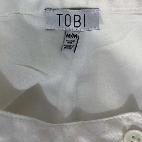 TOBI White Linen Blend A-Line Midi Skirt w/ Button Front and Pockets | M - Picture 8 of 11